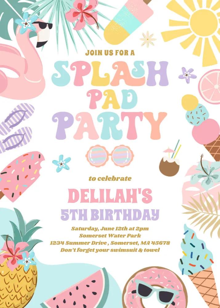 Tropical Splash Pad Birthday Invitation | Editable Canva Template Summer Party