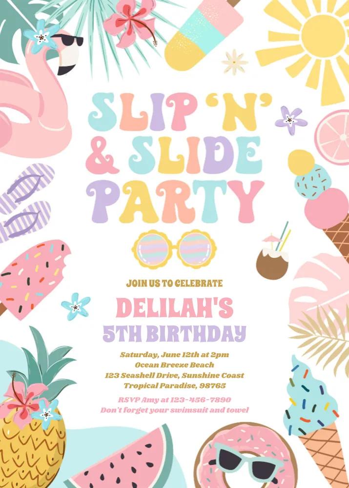 Slip N Slide Splash Pad Birthday Invitation | Editable Canva Template