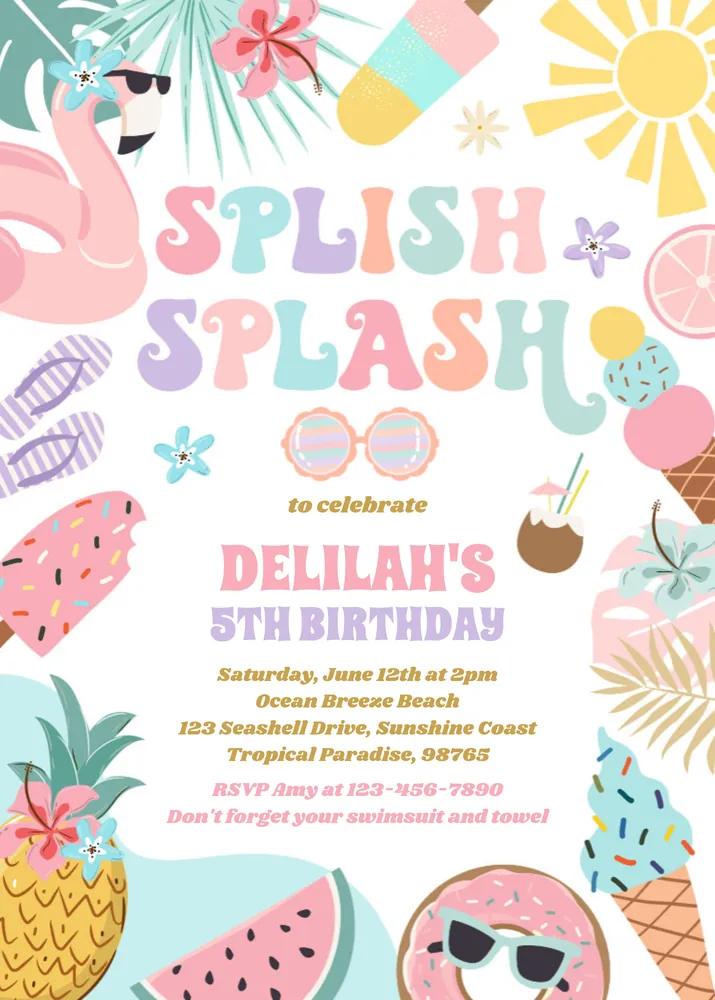 Pool Party Invitation Tropical Summer Birthday Canva Template Instant Download