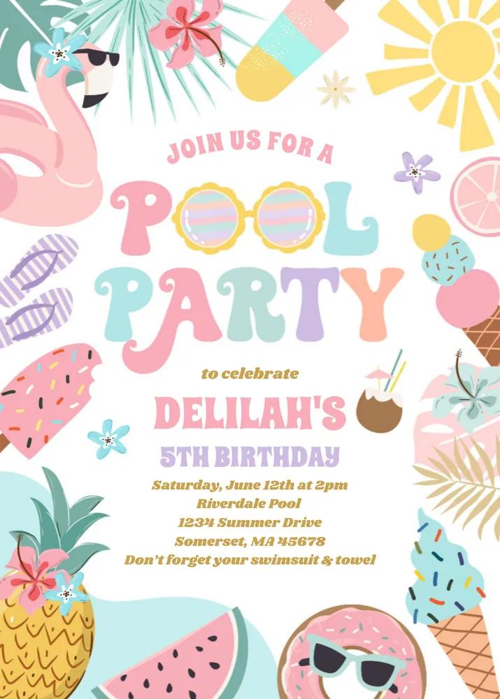 Tropical Pool Party Invitation - Editable Canva Template Summer Birthday