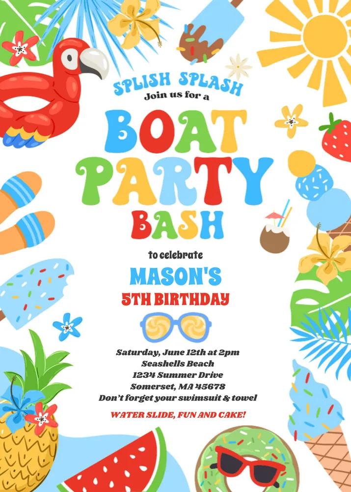 Tropical Boat Birthday Invitation Canva Template | Nautical Ocean Marina Party