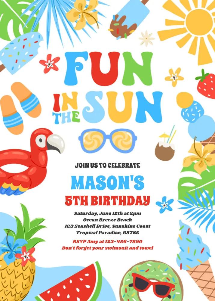 Fun In The Sun Tropical Beach Birthday Party Invitation Canva Template
