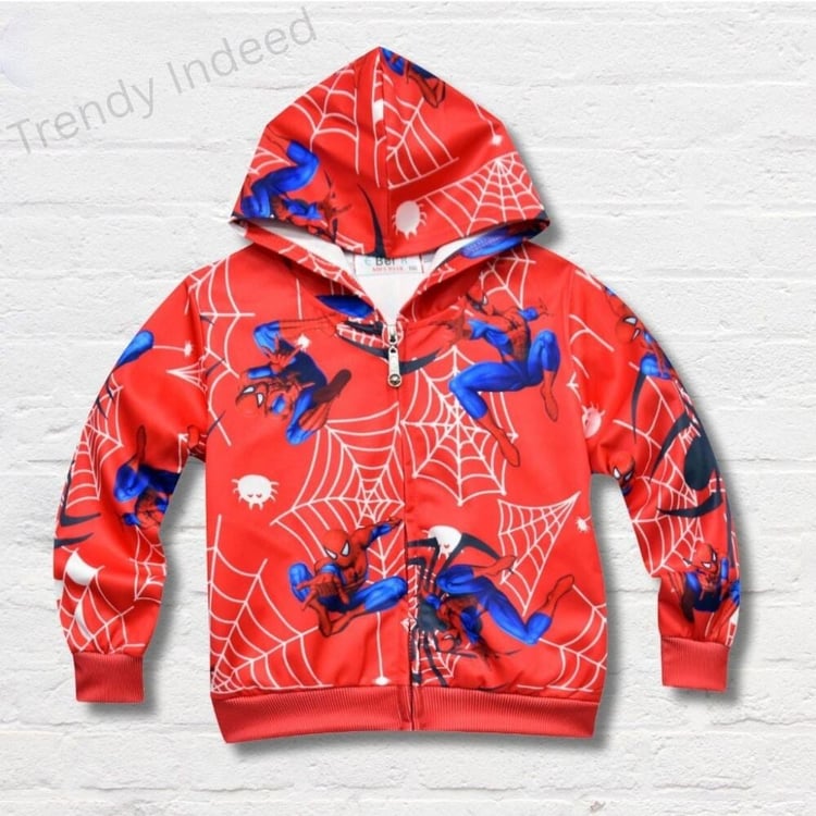 Spider hero inspired kids hooded jacket red casual outerwear