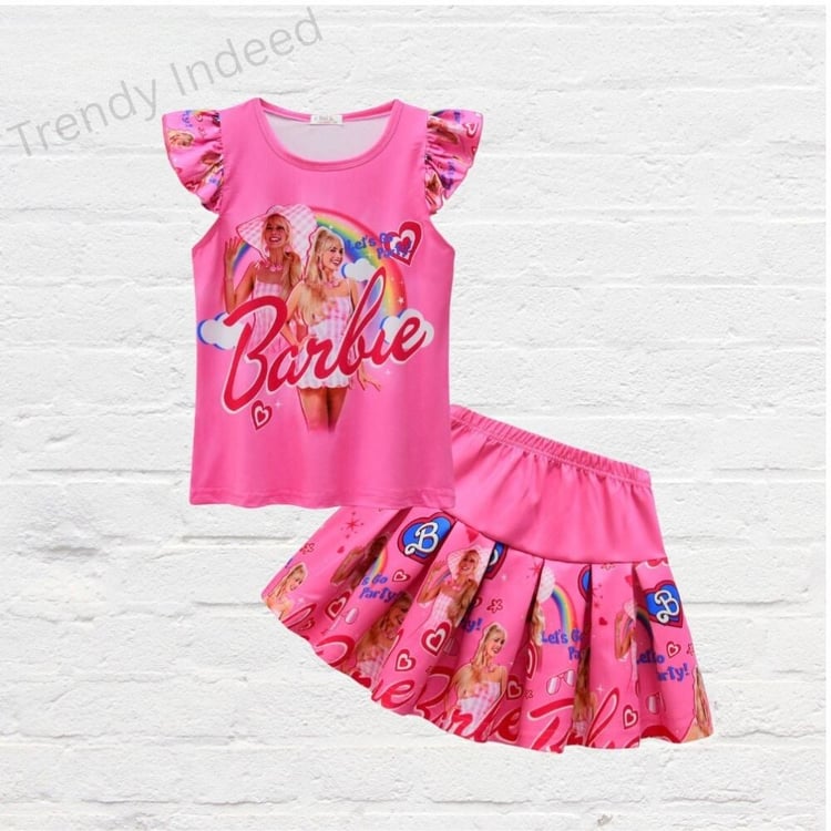 Girls pink princess inspired top and skirt set casual outfit