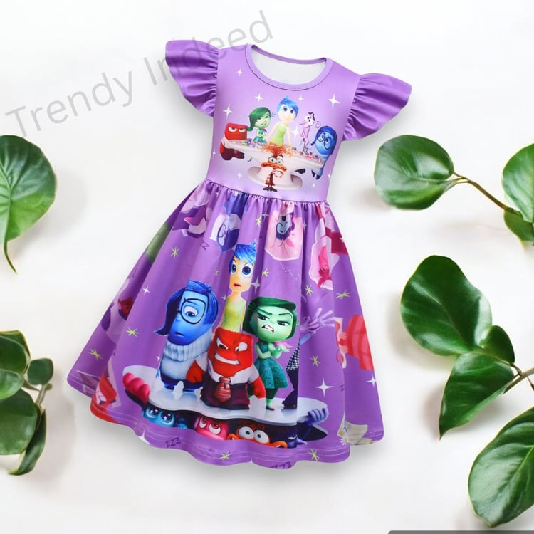 Girls playful cartoon themed A-line dress colorful summer wear