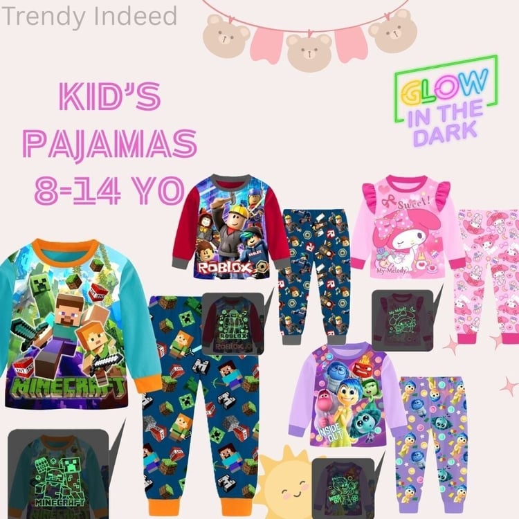 Kids glowing pajamas cartoon style comfortable nightwear
