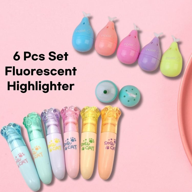 Fluorescent highlighter pen set 6 colors cute stationery