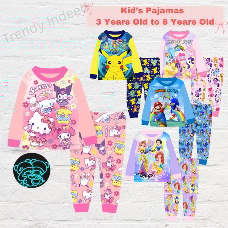 Cartoon style kids pajamas comfortable nightwear for boys and girls