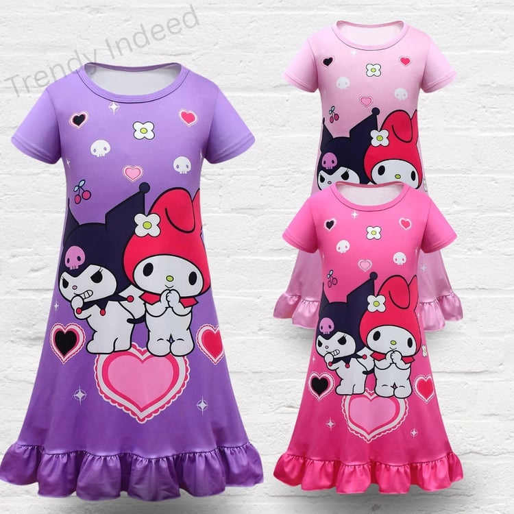 Cute cartoon inspired girls duo dress colorful kids outfit