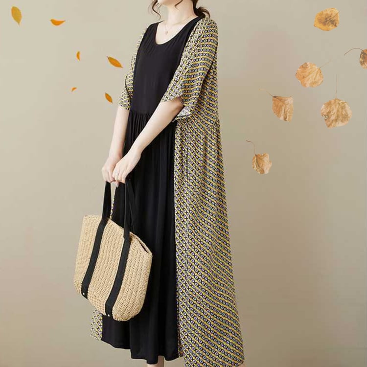 Plus size women retro swing dress round neck short sleeve