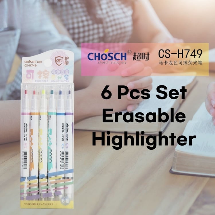 Chosch double head erasable highlighter pen 6 color set