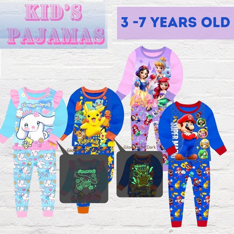 Kids cartoon inspired pajamas set colorful sleepwear for children