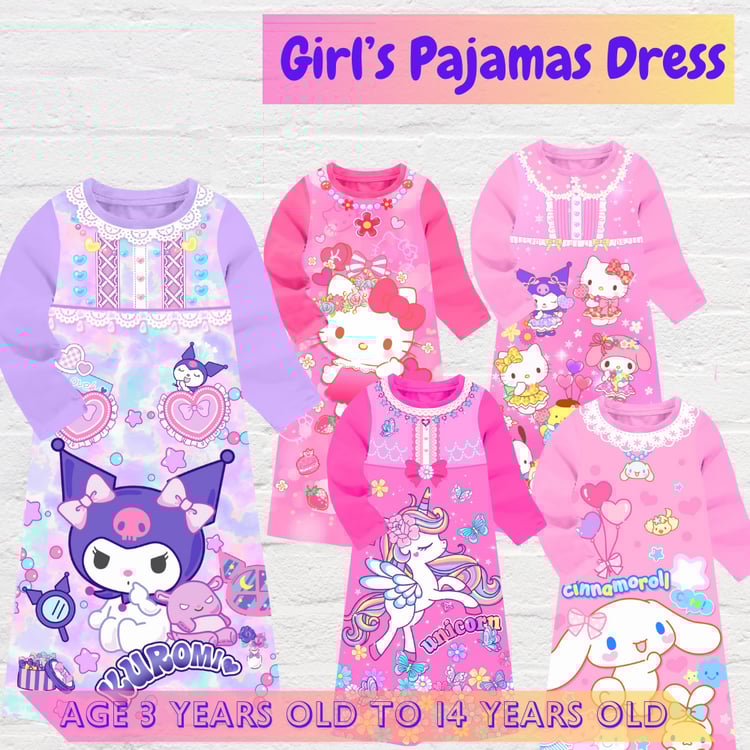 Kids cartoon inspired long sleepwear cute pajama set