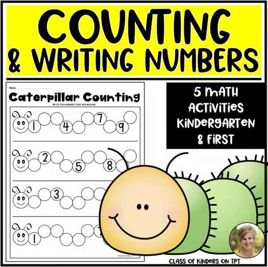Caterpillar Math Counting & Writing Numbers - Spring - Kindergarten & First