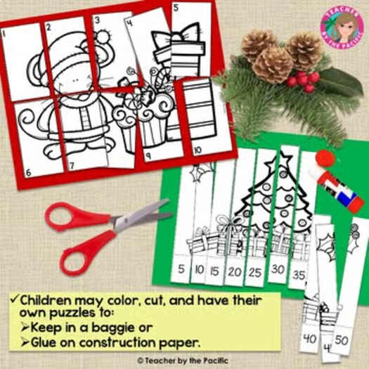 CHRISTMAS Math Number Sequencing Puzzle Printables