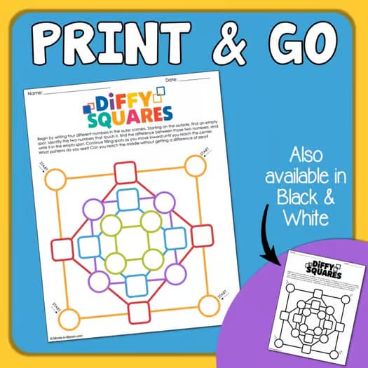 Diffy Squares Fun Math Logic Puzzle Whole Numbers, Fractions, Money, Decimals