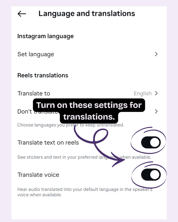 How to turn on Instagram translations?