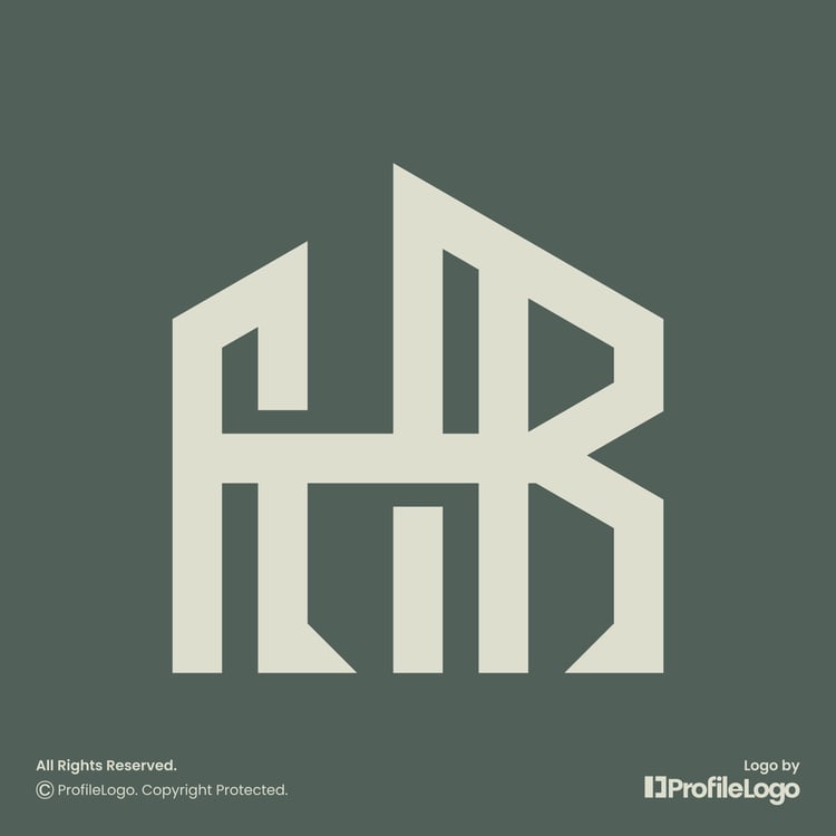 Luxury home building HR letter logo by ProfileLogo with dark green background