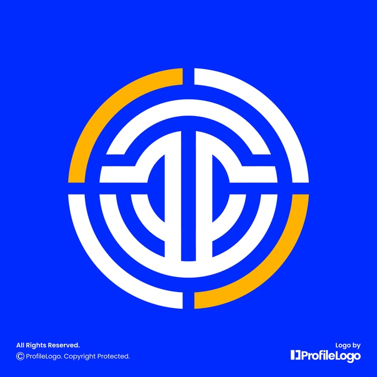 Technology circle letter T logo by ProfileLogo with neon blue background