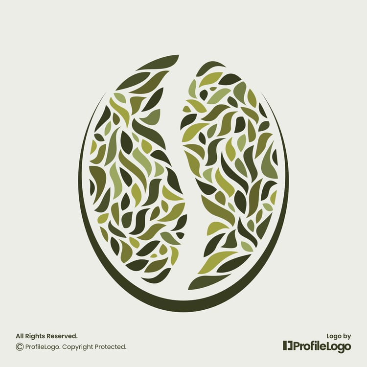 Decorative leaf coffee bean logo by ProfileLogo with light green background