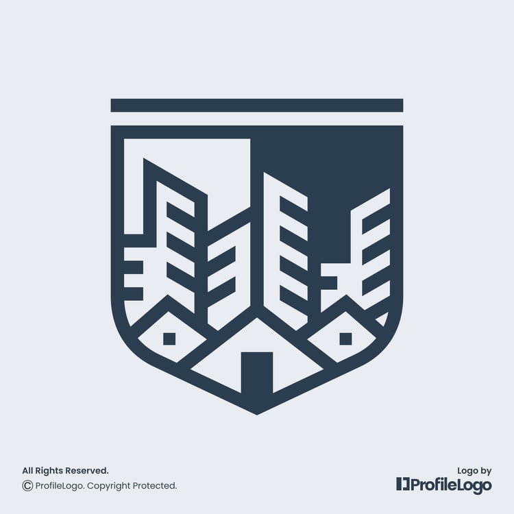 Shield property building logo by ProfileLogo with light blue background