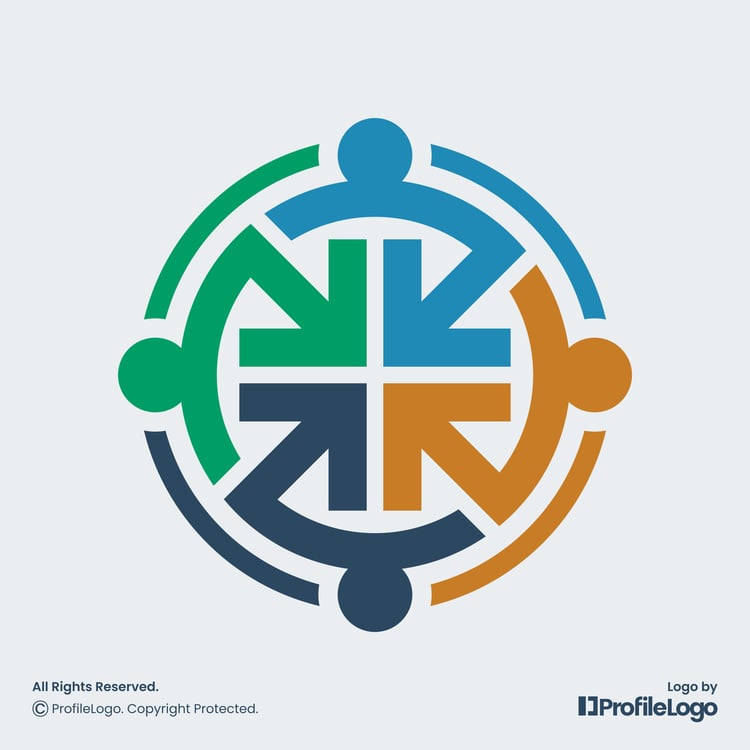 Colorful arrow health plus human logo by ProfileLogo with light blue background