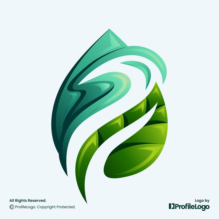 Gradient water leaf letter P logo by ProfileLogo with light blue background