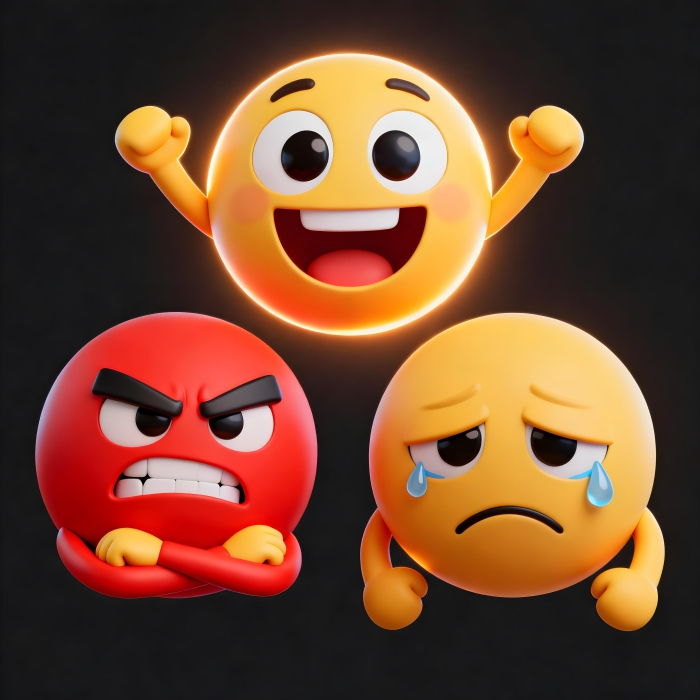Set of cute 3d emoji Happy Sad and Angry - Ai Generated