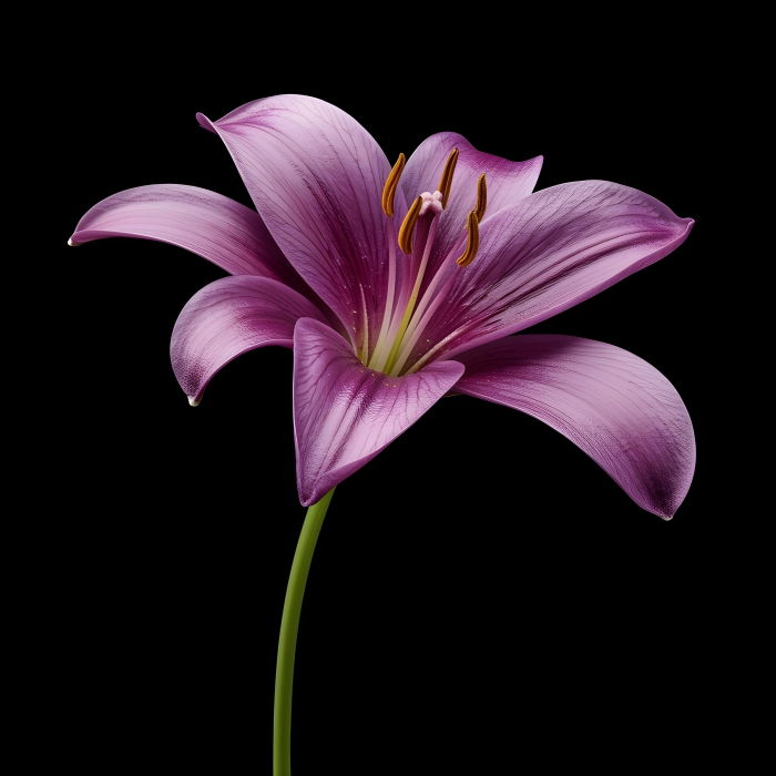 Single violet Camas Lily Flower isolated on black background - Ai Generated