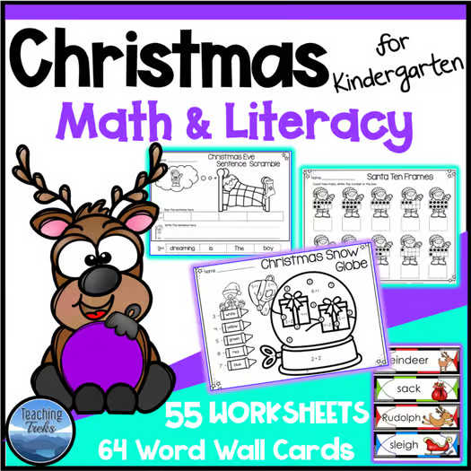Christmas Worksheets | Math and Language No Prep Printables plus Word Wall Cards