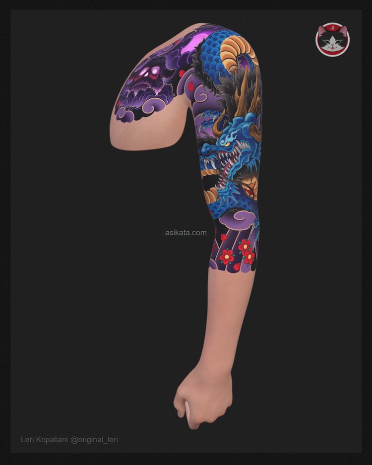 kaido with skull island custom tattoo design with