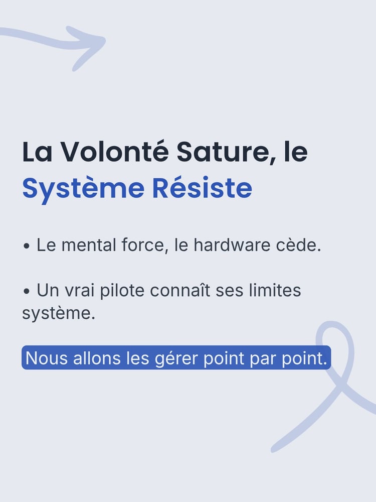 Visuel technique montrant la saturation de la volonté face à la force d'un système. Style industriel ambre et noir.