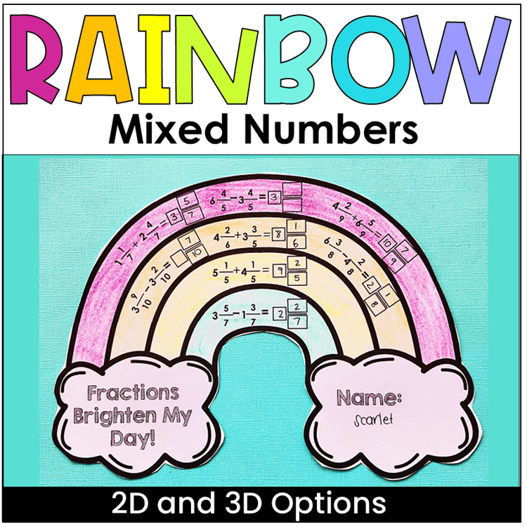 Rainbow spring mixed numbers math craft with 2D and 3D options