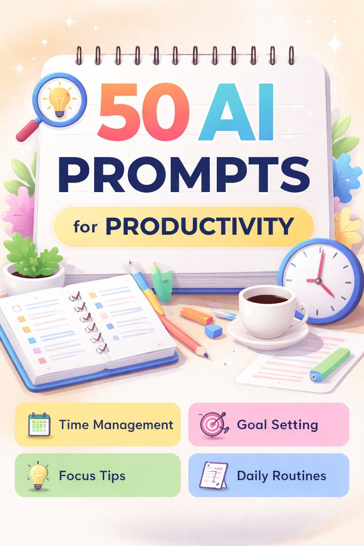 50 AI Prompts for Productivity digital prompt pack for ChatGPT and AI tools