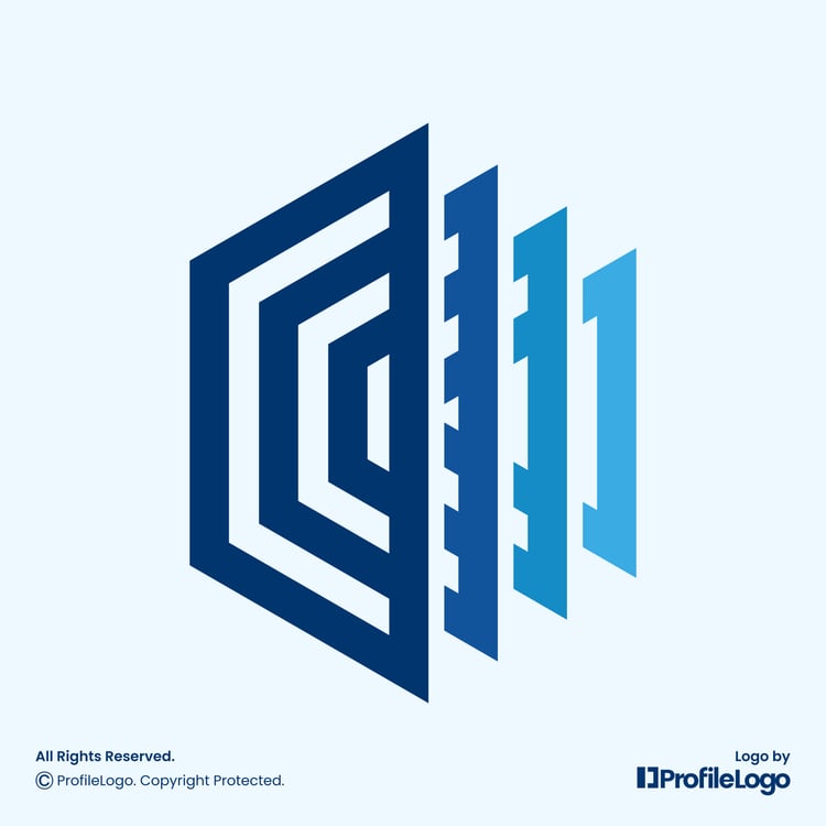 Technology geometric line room space logo by ProfileLogo with light blue background