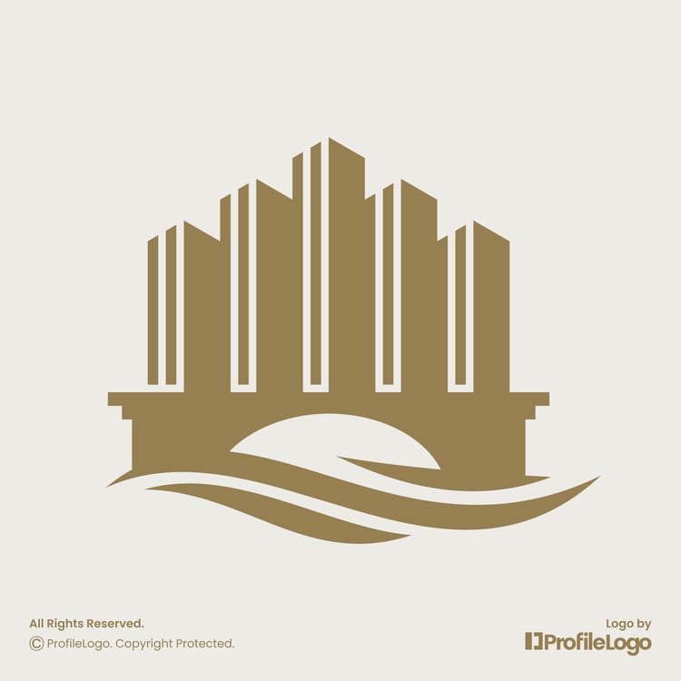 Luxury town building bridge logo by ProfileLogo with light background