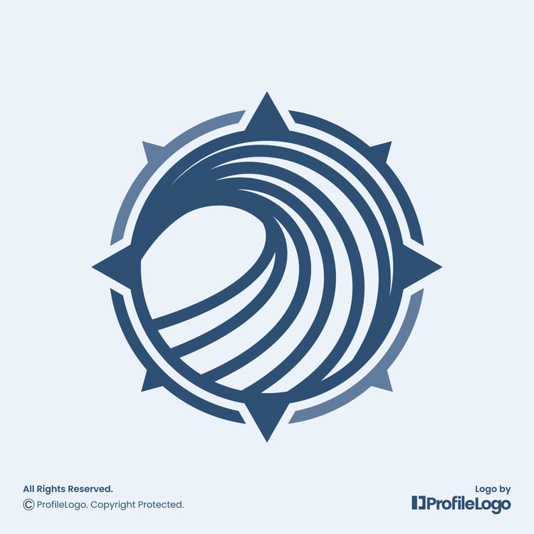 Travel compass sea wave logo by ProfileLogo with light blue background