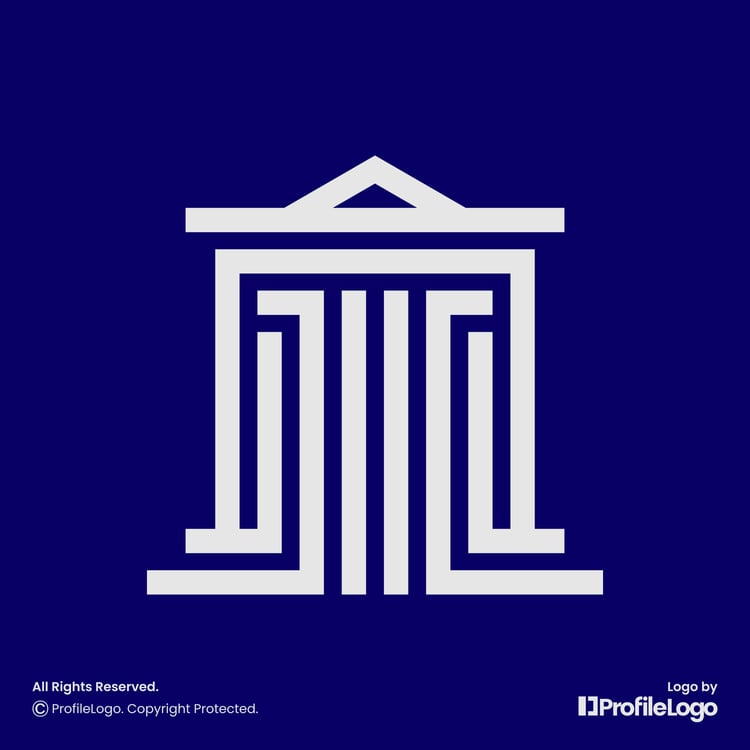 Abstract Luxury Law Line Pillar Logo by ProfileLogo with navy blue background