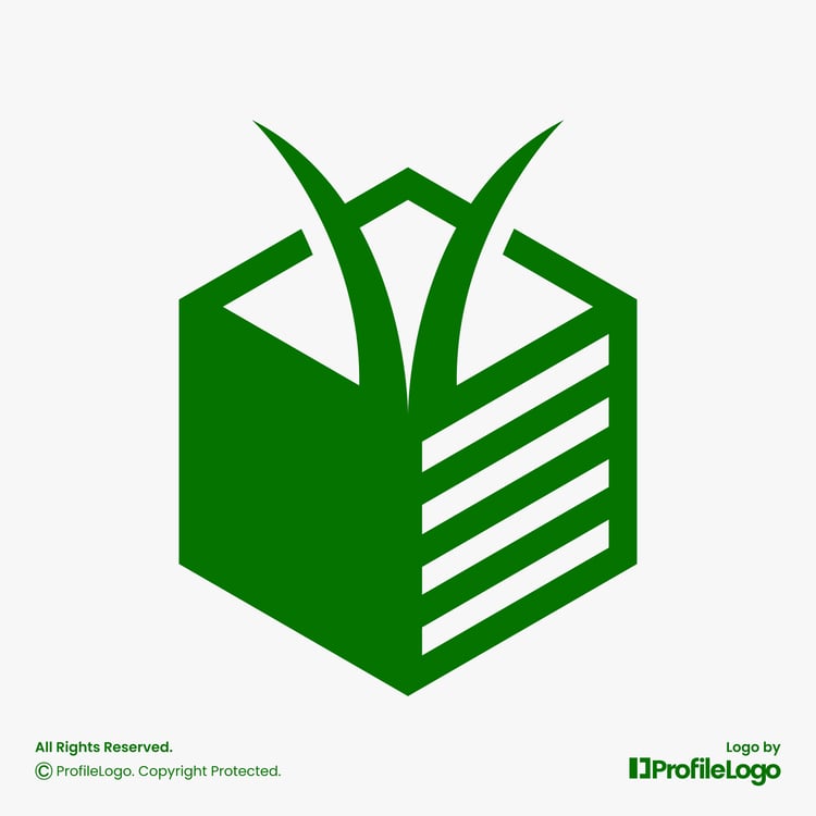 Modern green natural plant box logo by ProfileLogo with light grey background