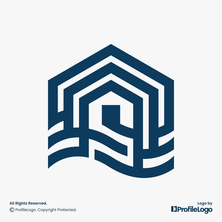 Modern building home wave logo by ProfileLogo with light grey background