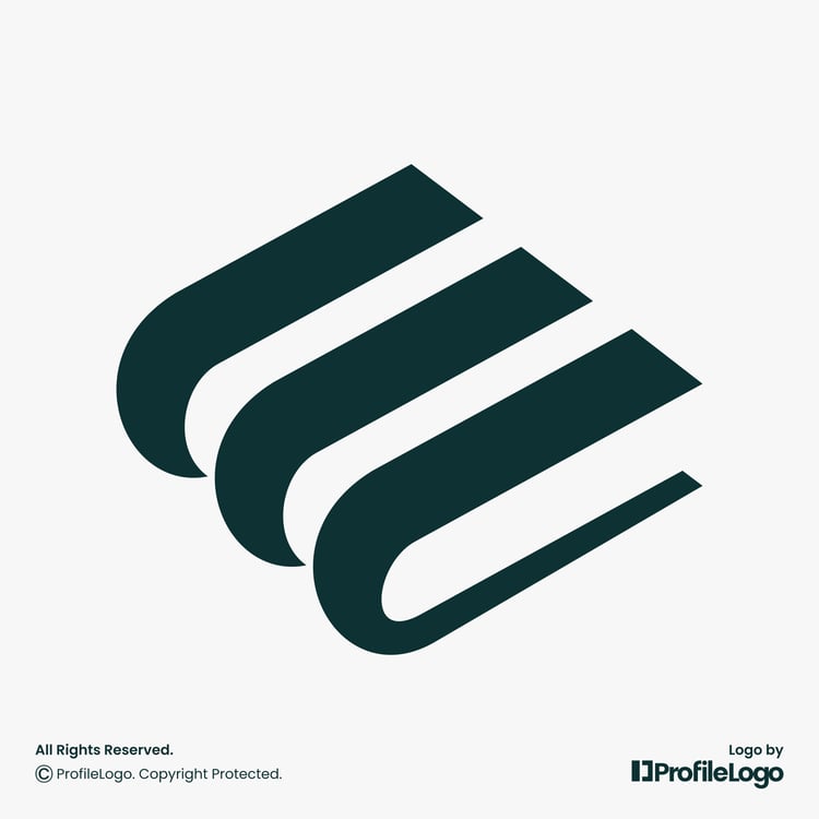 Simple book letter E logo by ProfileLogo with light grey background