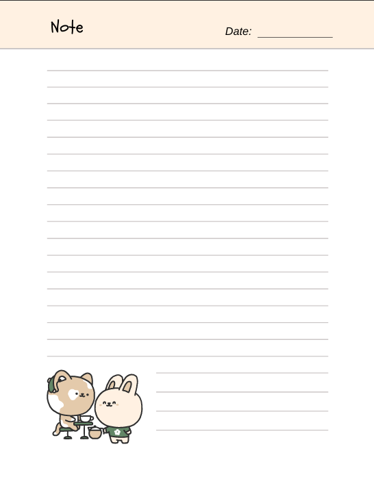 "Lined note page from pastel journal with space for date and writing – simple, clean layout for daily notes, thoughts, or lists."