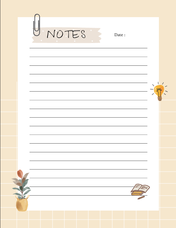 "Lined note page from cream notebook with space for date and writing – simple, clean layout for daily notes, thoughts, or lists."