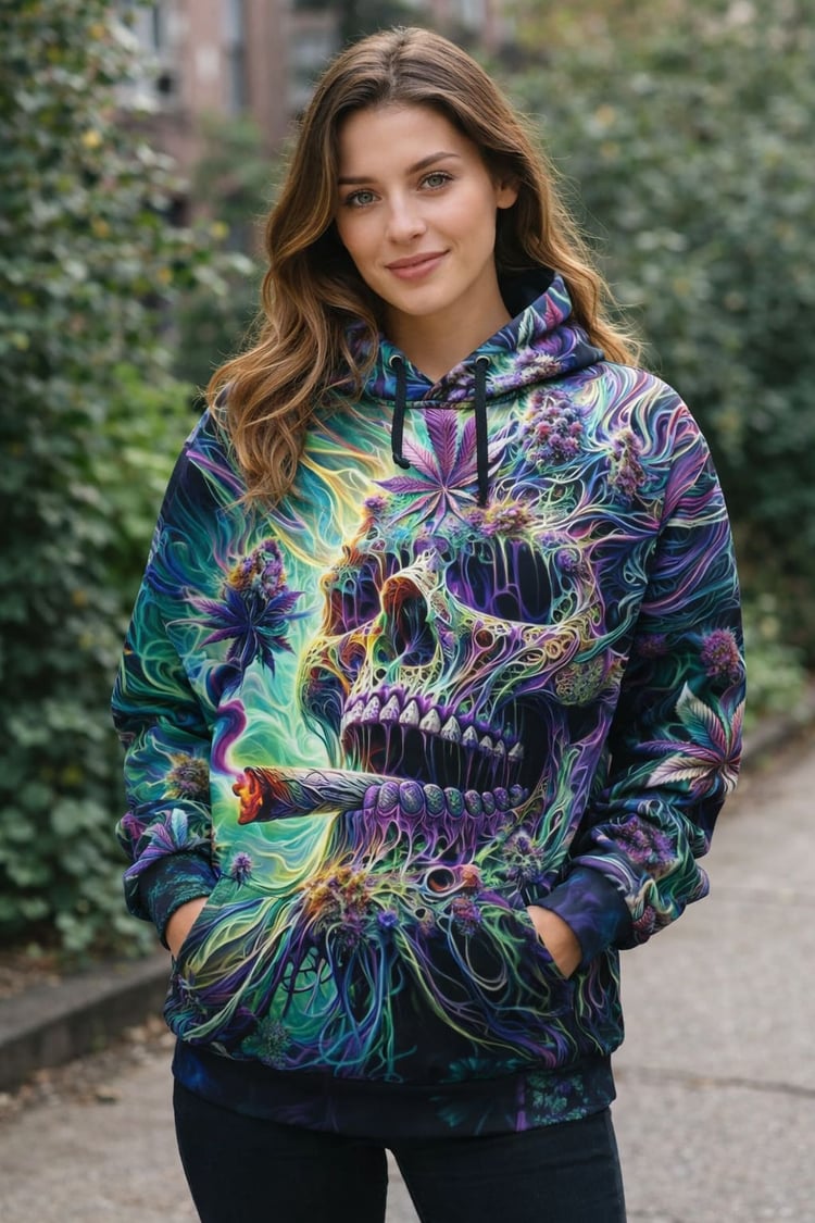 Smoking Skull Female Hoodie – Dark AOP Streetwear