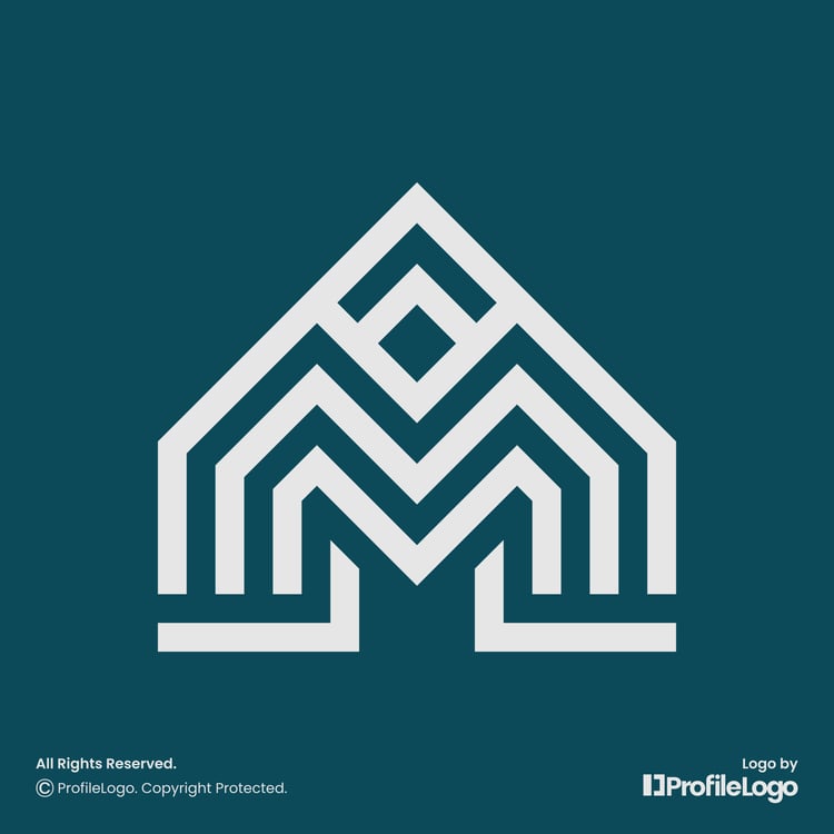 Elegant line building home letter M logo by ProfileLogo with dark blue background