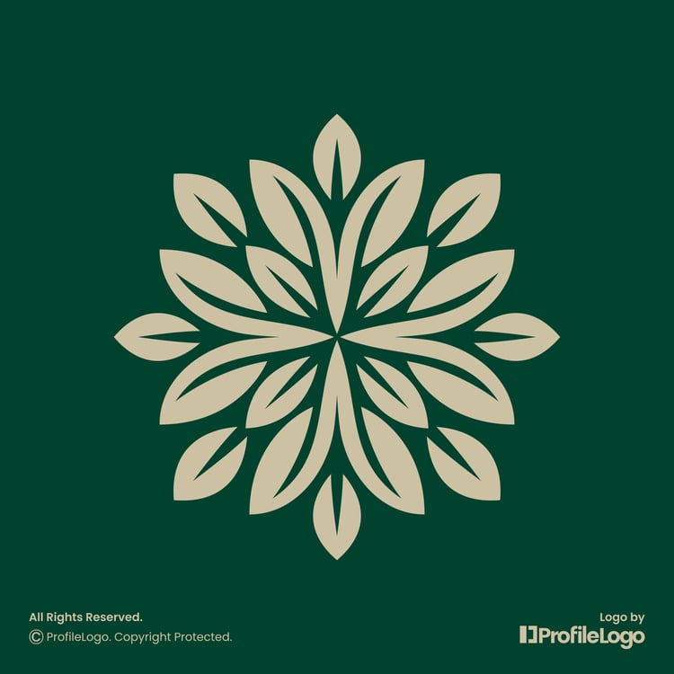 Elegant abstract plant leaf logo by ProfileLogo with dark green background