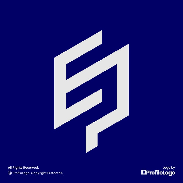 Simple line letter EP logo or PE logo by ProfileLogo with navy blue background