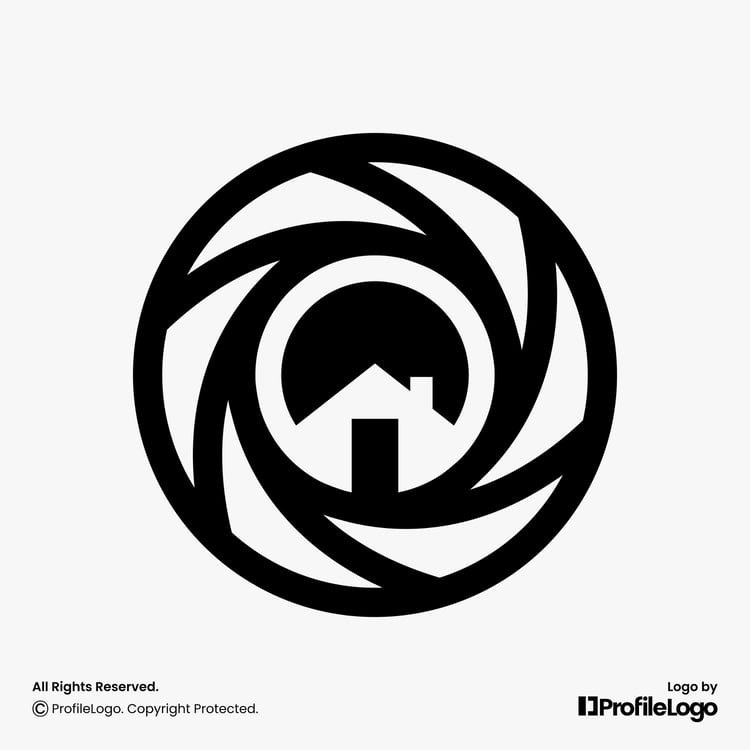 Building home camera lens photography logo by ProfileLogo with light grey background