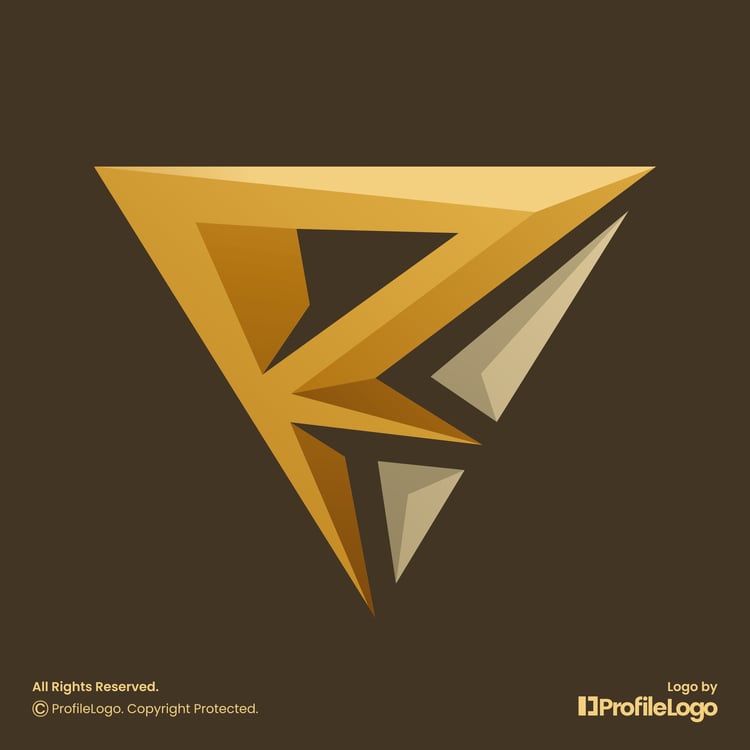 Abstract sharp letter R logo by ProfileLogo with dark brown background