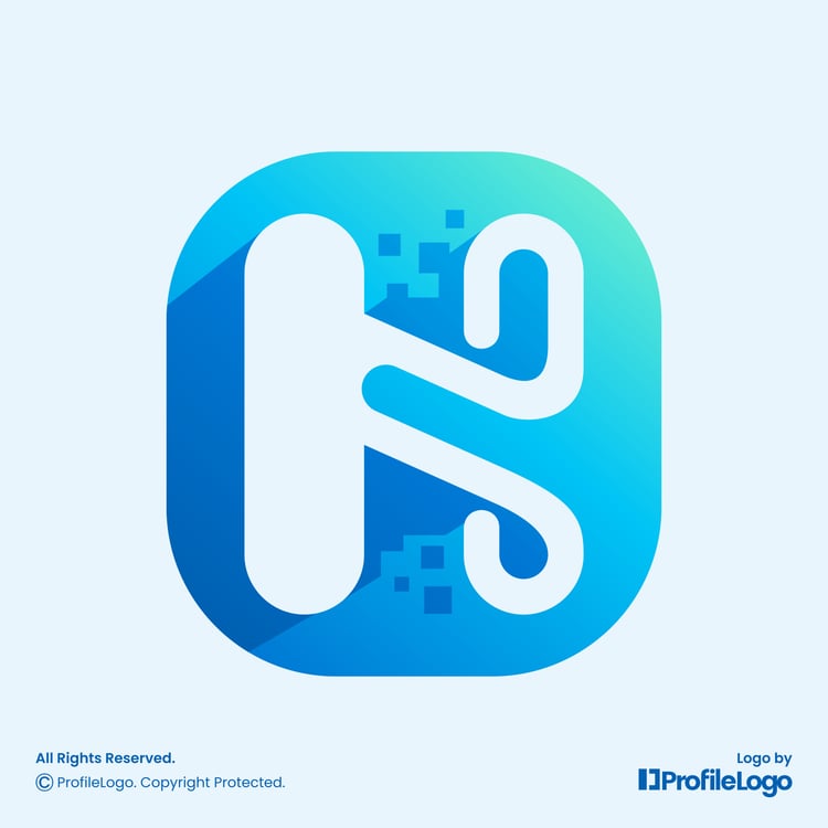 Digital technology pixel letter H logo by ProfileLogo with light blue background